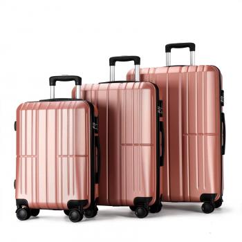 Koffer Set 3-teilig Trolley Gepäck 4 Doppelräder 3030 Pink-Gold 8816