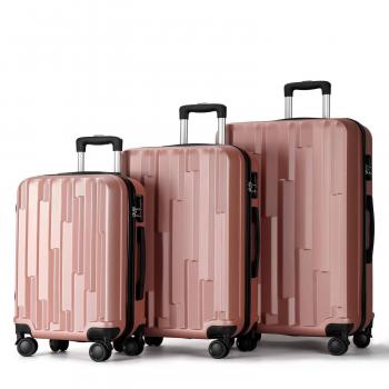 Koffer Set 3-teilig Trolley Gepäck 4 Doppelräder 1380 Pink-Gold 8820
