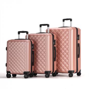 Koffer Set 3-teilig Trolley Gepäck 4 Doppelräder 2119 Pink-Gold 8828